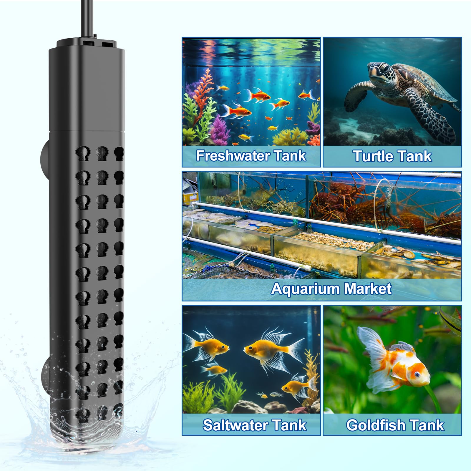 Easy setup with suction cups fits glass or acrylic tanks for flexible placement.