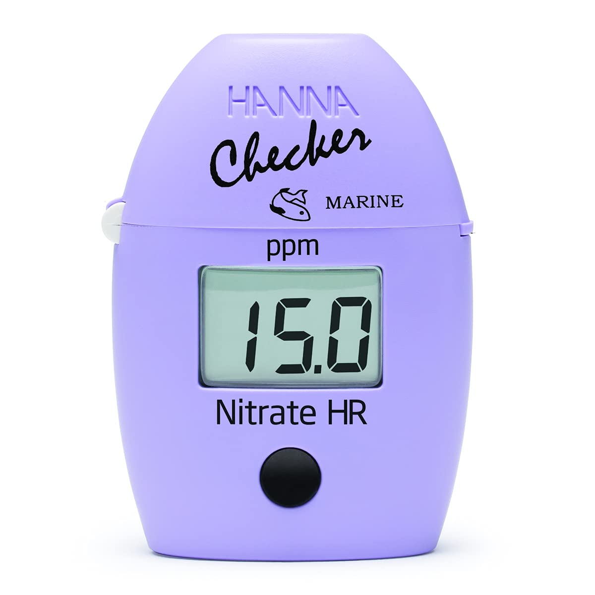 Hanna HI782 nitrate checker display reads high-range results for marine tanks.