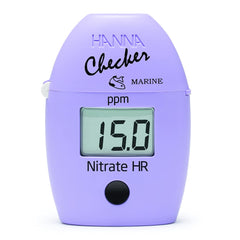 Hanna HI782 nitrate checker display reads high-range results for marine tanks.