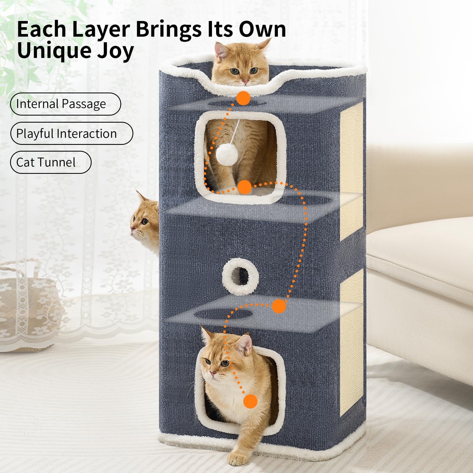 Hannadepot cat house lower enclosed den — cozy retreat for rest.