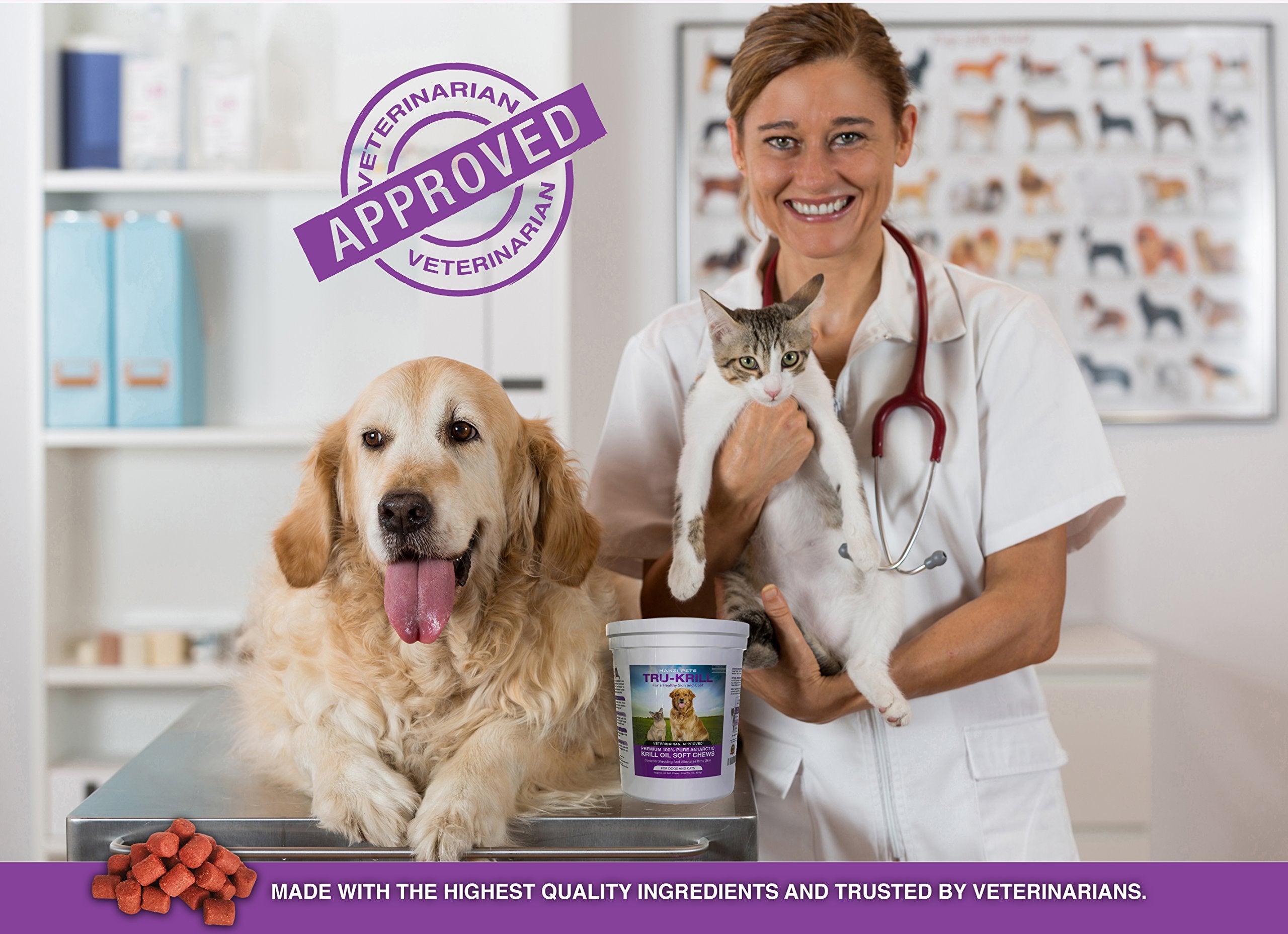 Hanzi Pets Krill Oil soft-chews texture closeup shows chewy consistency for easy dosing.