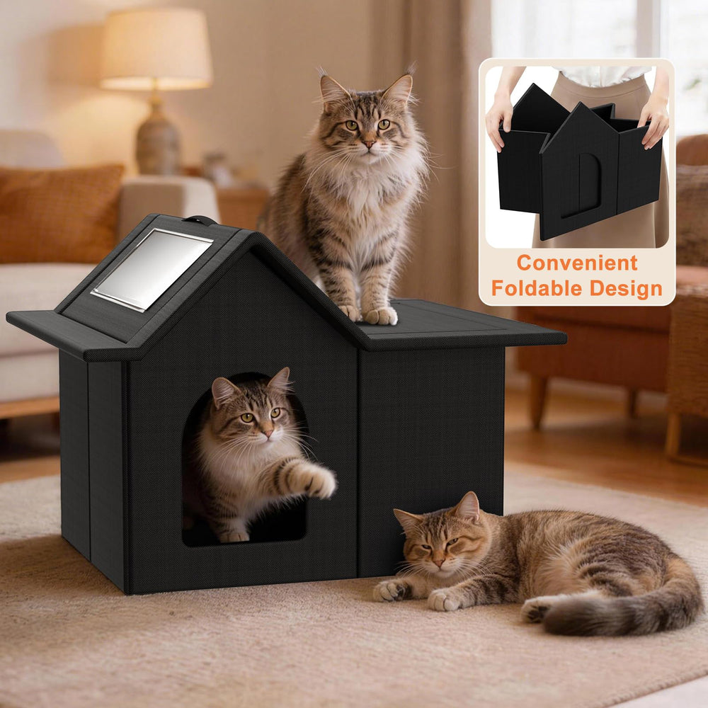 Haoqeke weatherproof oxford fabric shelter keeps cats dry outdoors.