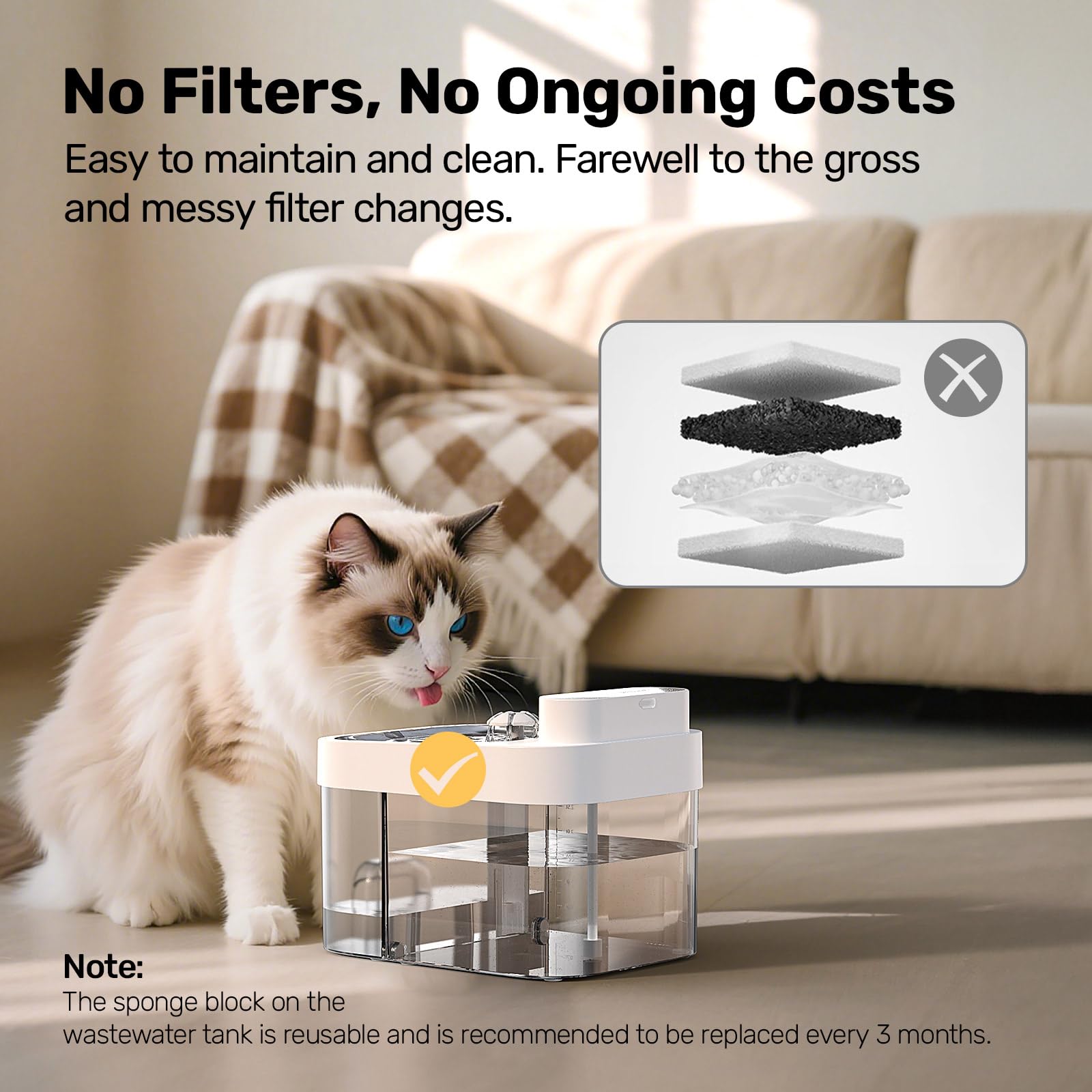 HAPAW cat water fountain quiet operation highlights near silent water flow