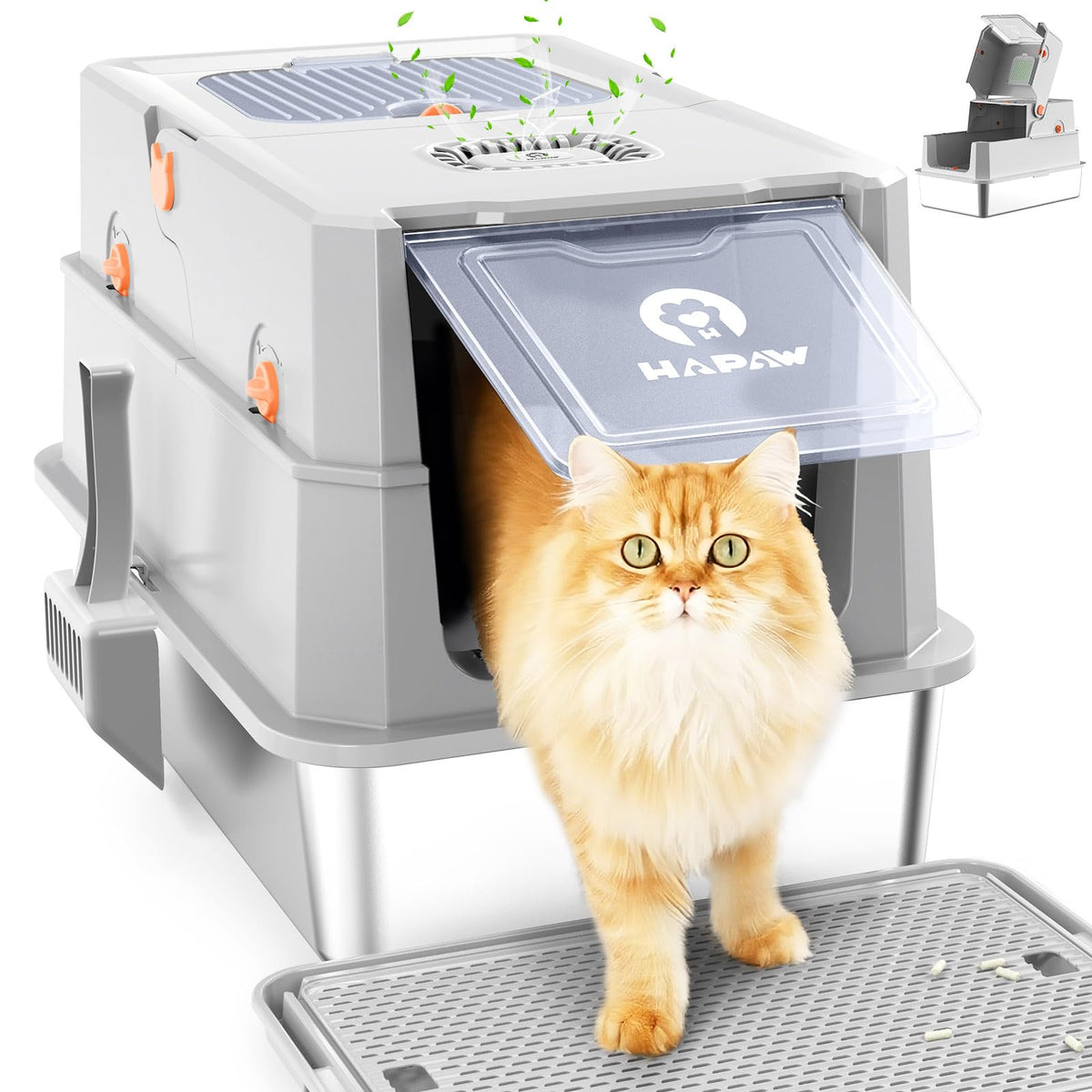 HAPAW stainless steel litter box with lid, sturdy and easy to clean