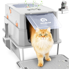 HAPAW stainless steel litter box with lid, sturdy and easy to clean