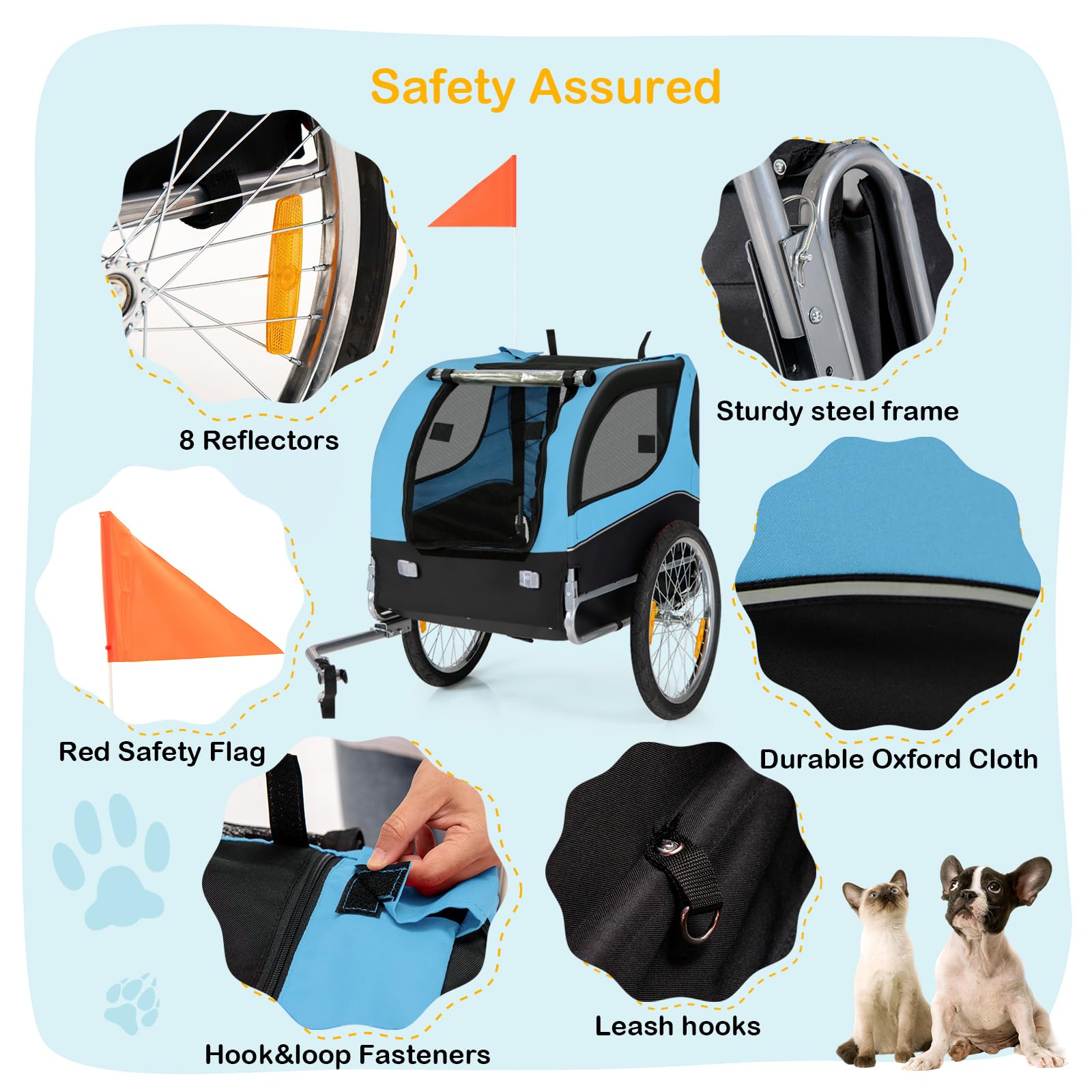 HAPPAWS bike trailer has a sturdy steel frame for durability.