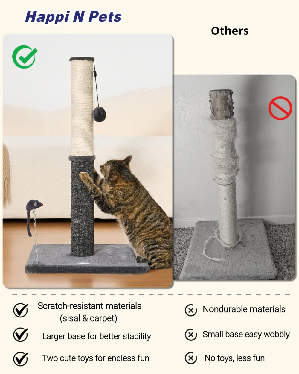 Happi N Pets 29.5-inch cat scratcher base provides stability