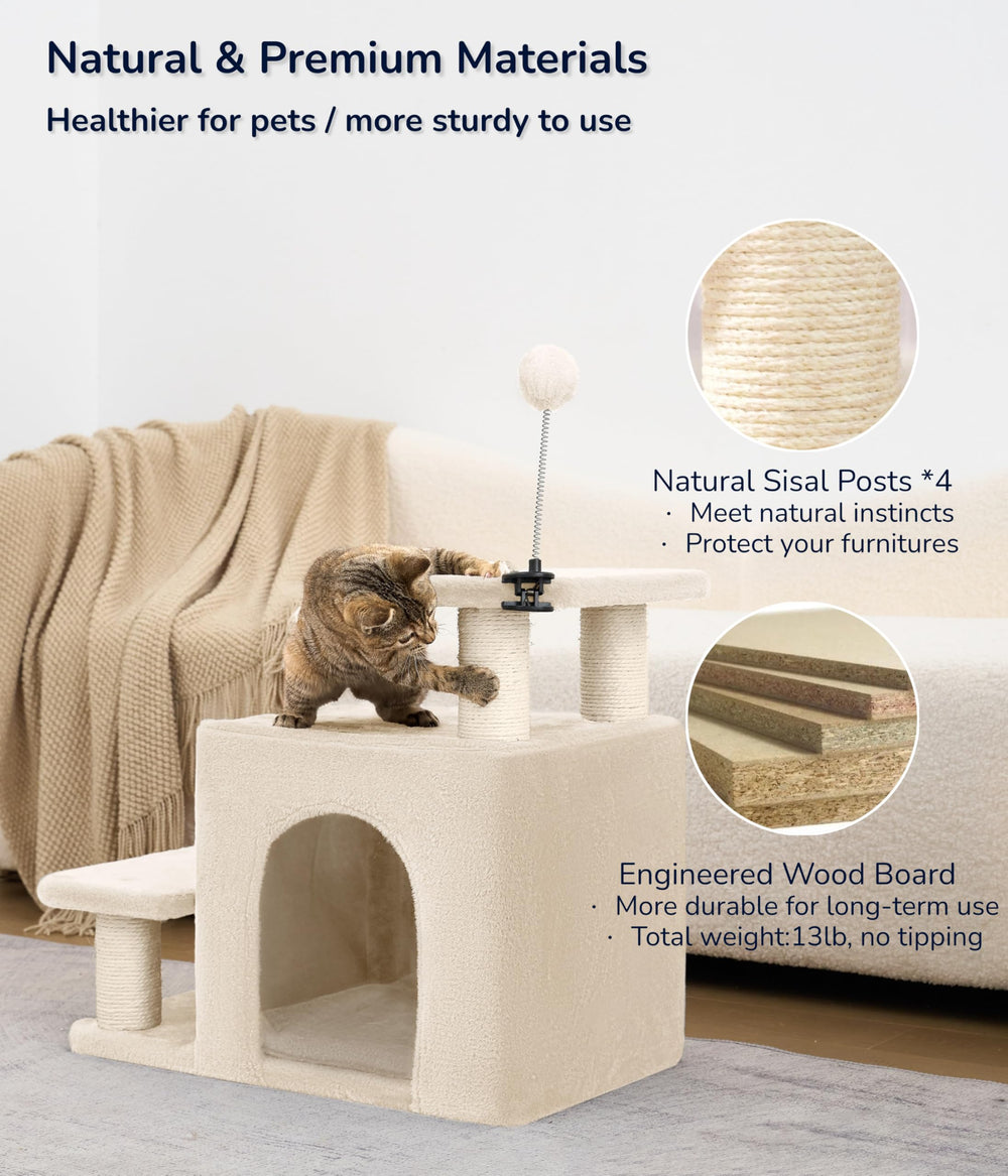 Bonus spring toy included for playful engagement on beige ramp
