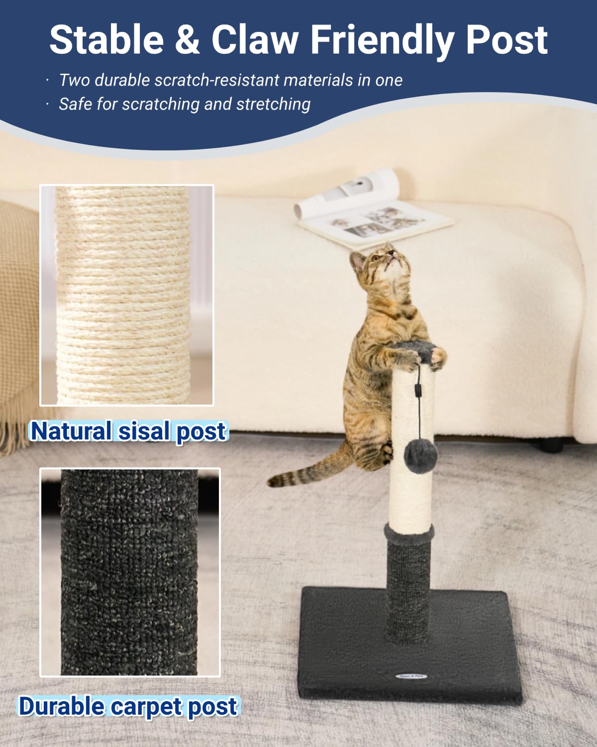 Happi N Pets dual-surface post showing plush carpet on the opposite face.