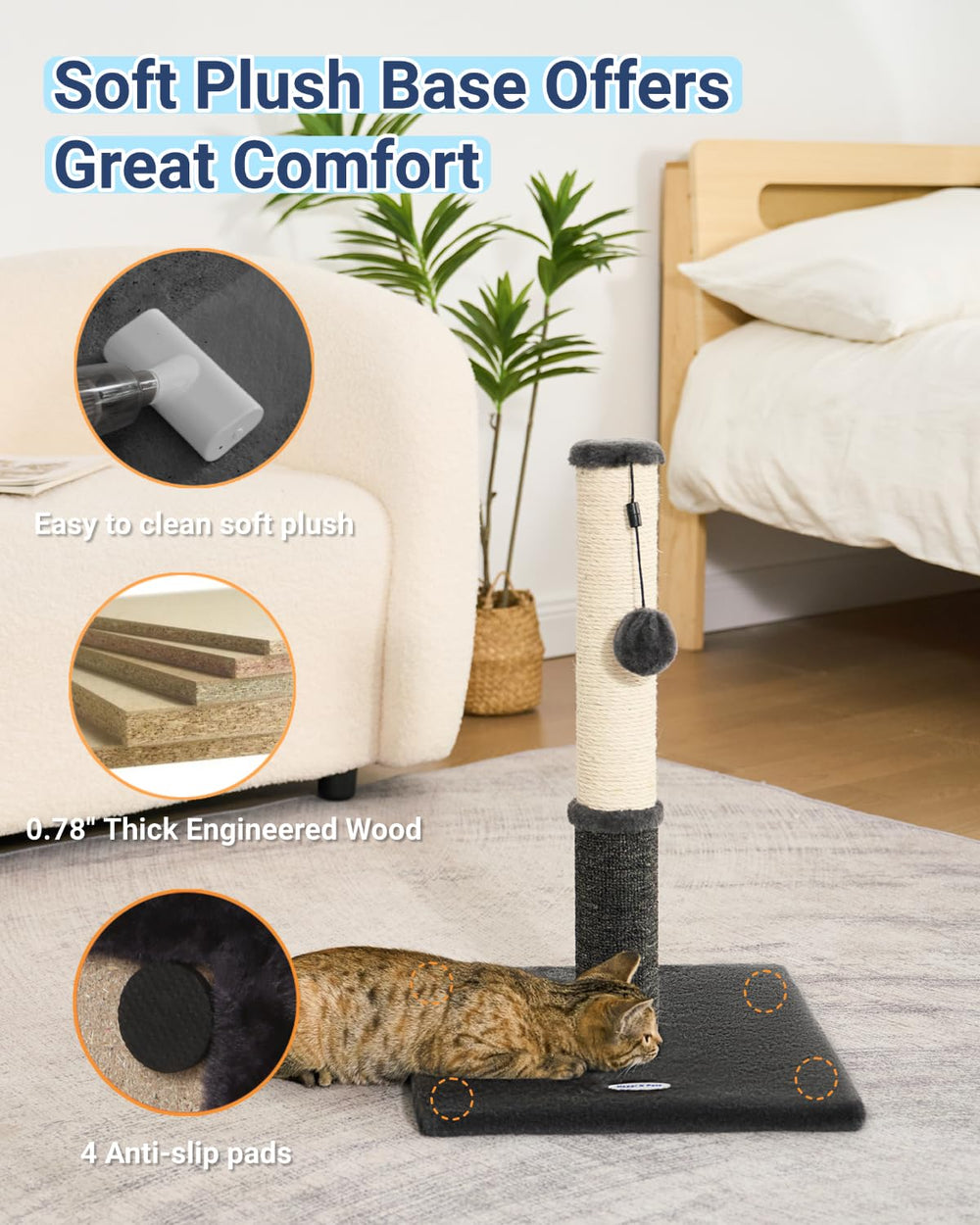 Happi N Pets plush base finish offers a cozy resting spot.
