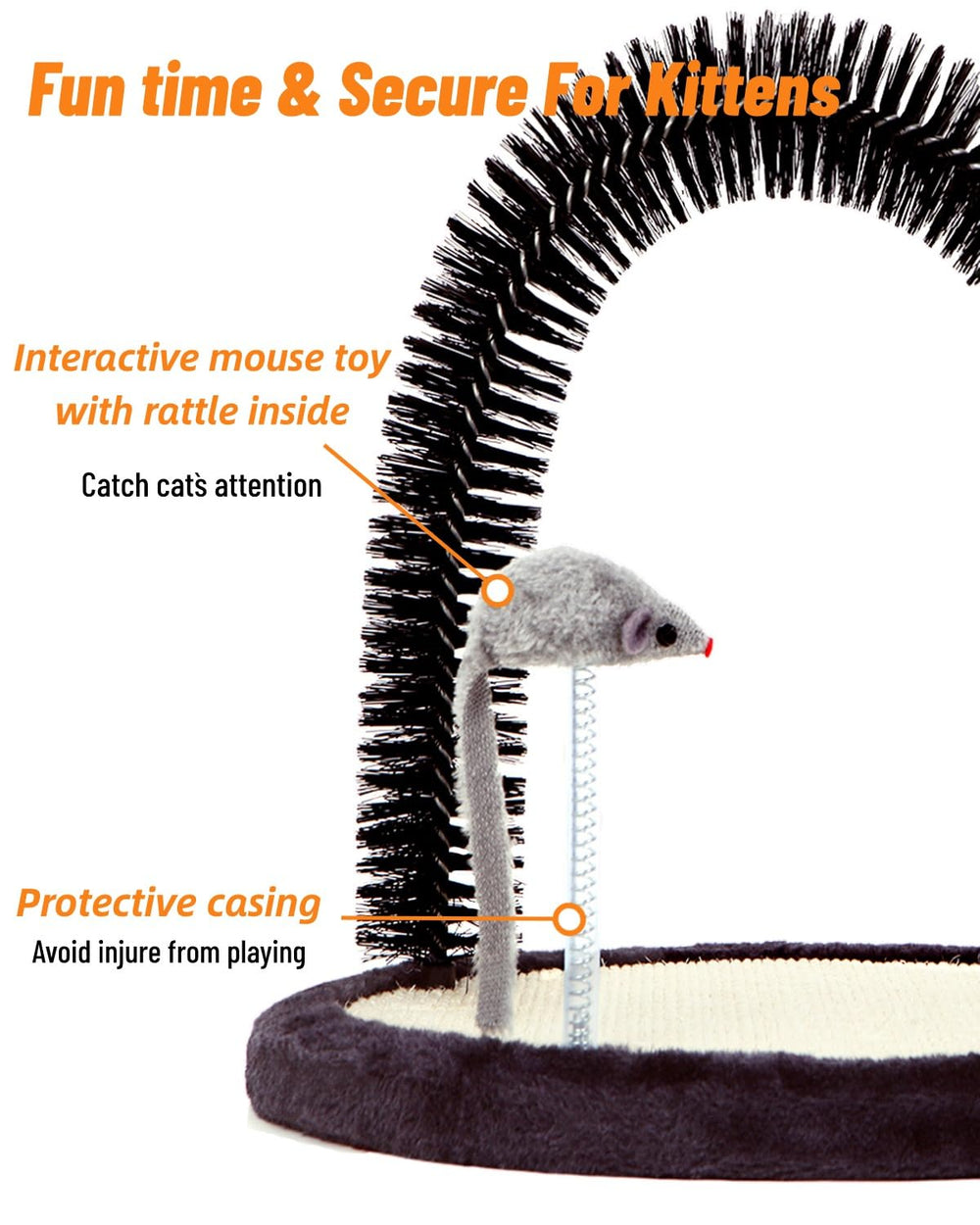 Happi N Pets cat self groomer protective casing keeps paws safe during play.