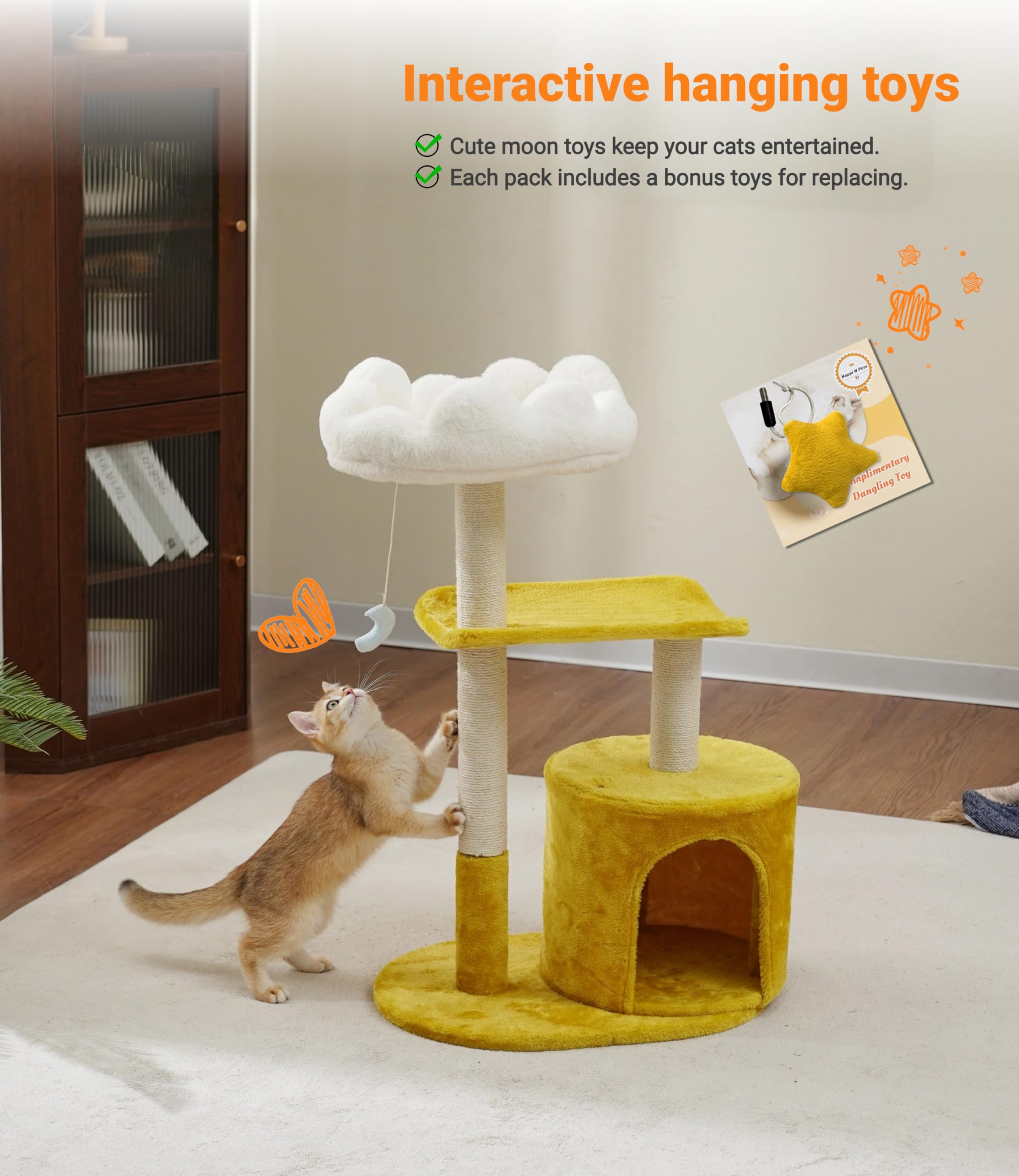 Happi N Pets cat tree with toys included sparks playful interaction