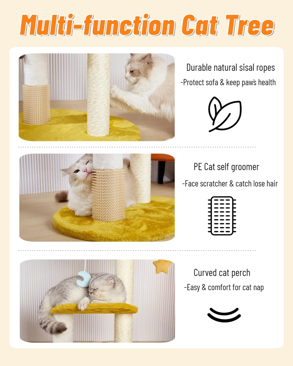 Happi N Pets cloud cat tree curved perch invites curling naps and comfortable side lounging.