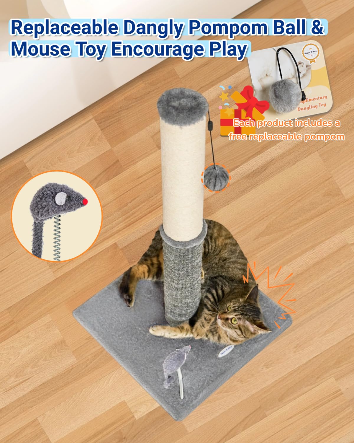 Happi N Pets detachable pom pom and mouse toy adds interactive play