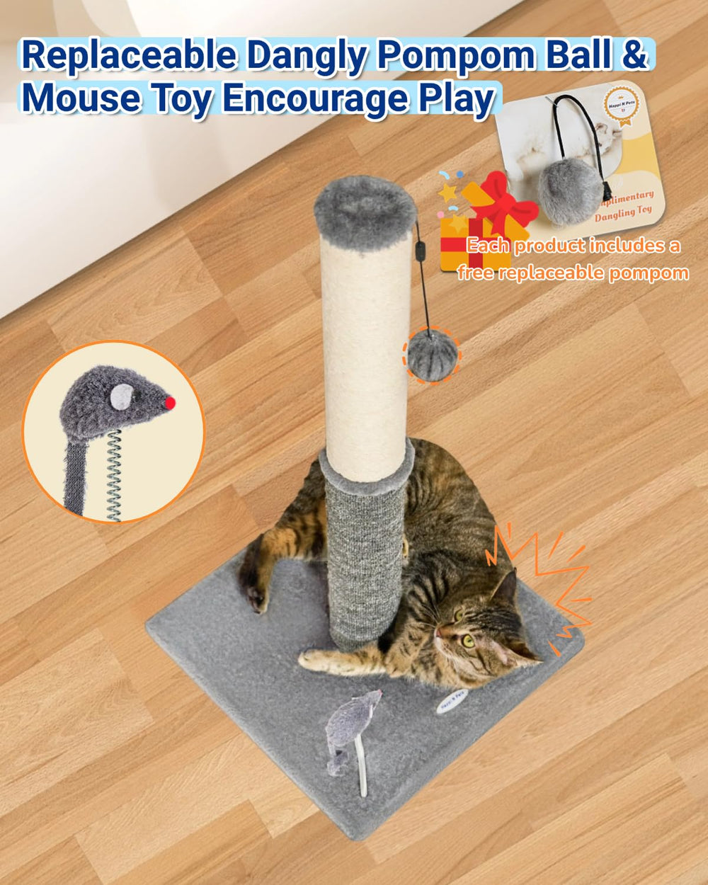 Happi N Pets detachable pom pom and mouse toy adds interactive play