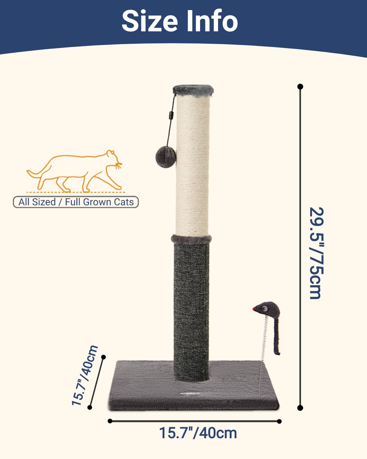 Happi N Pets dual-texture scratch post with sisal and carpet engages cats