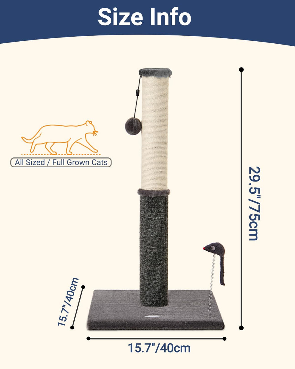 Happi N Pets dual-texture scratch post with sisal and carpet engages cats