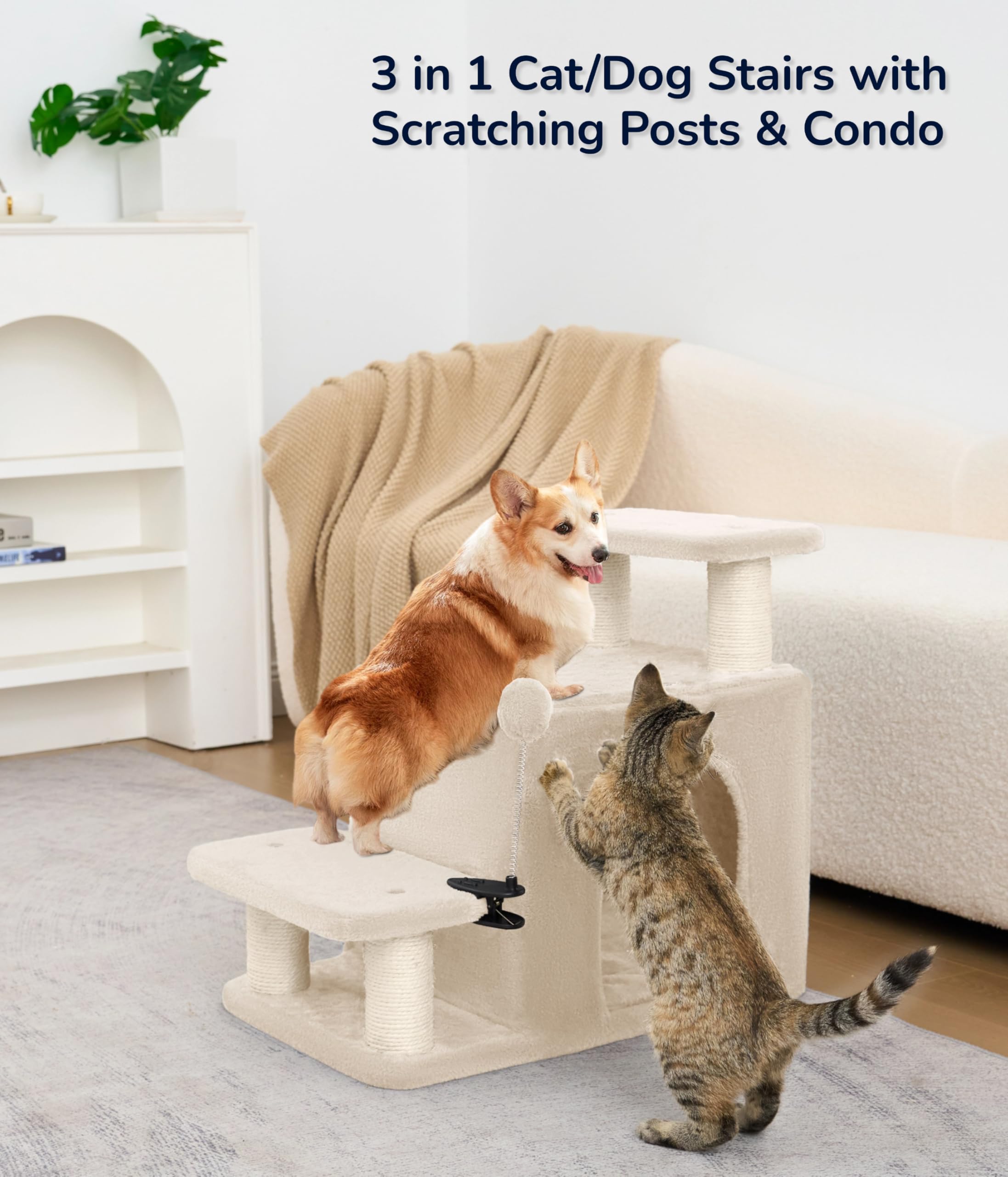 Sisal scratching post module in beige for furniture protection