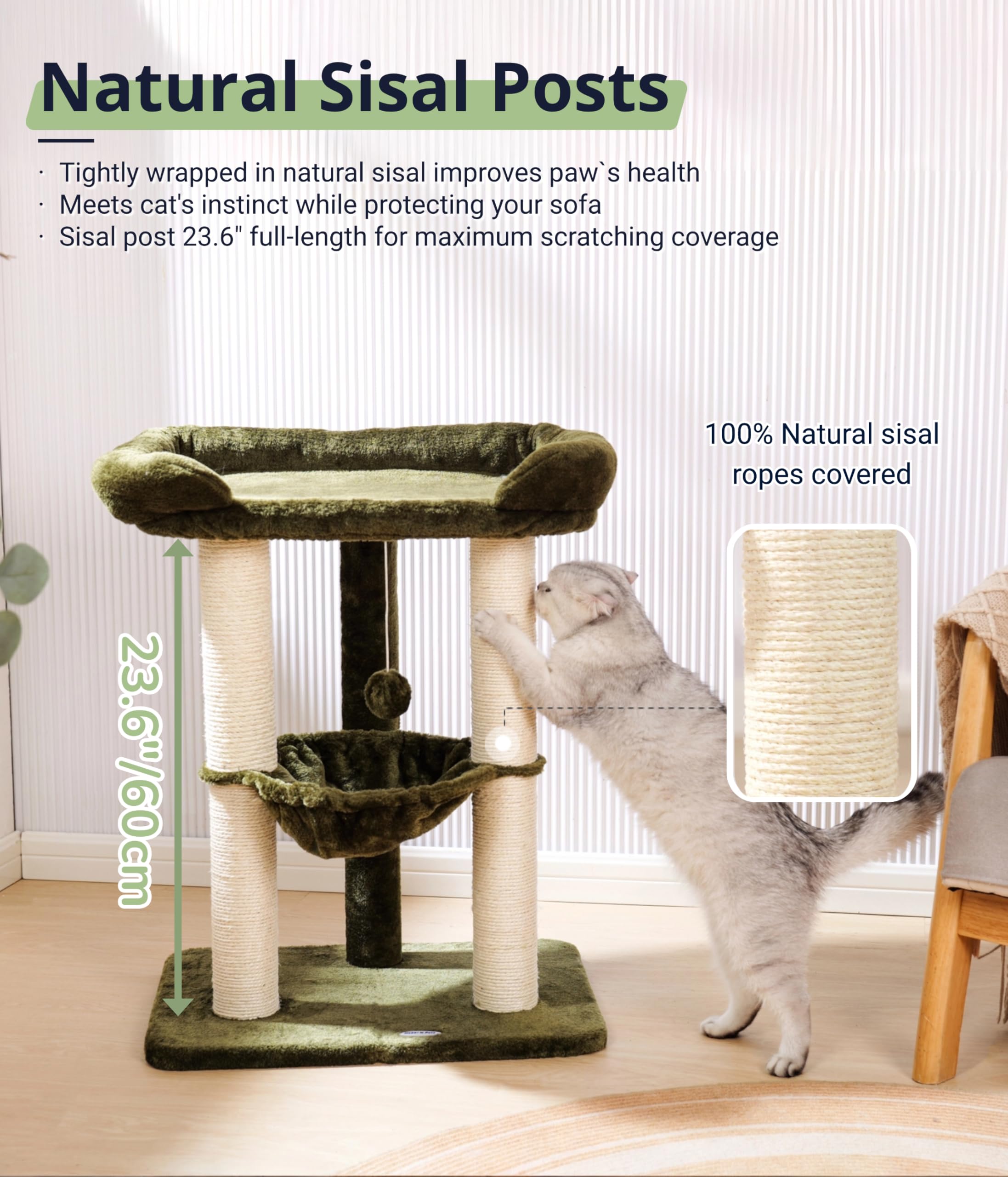 Happi N Pets three-color options complement decor while entertaining cats.