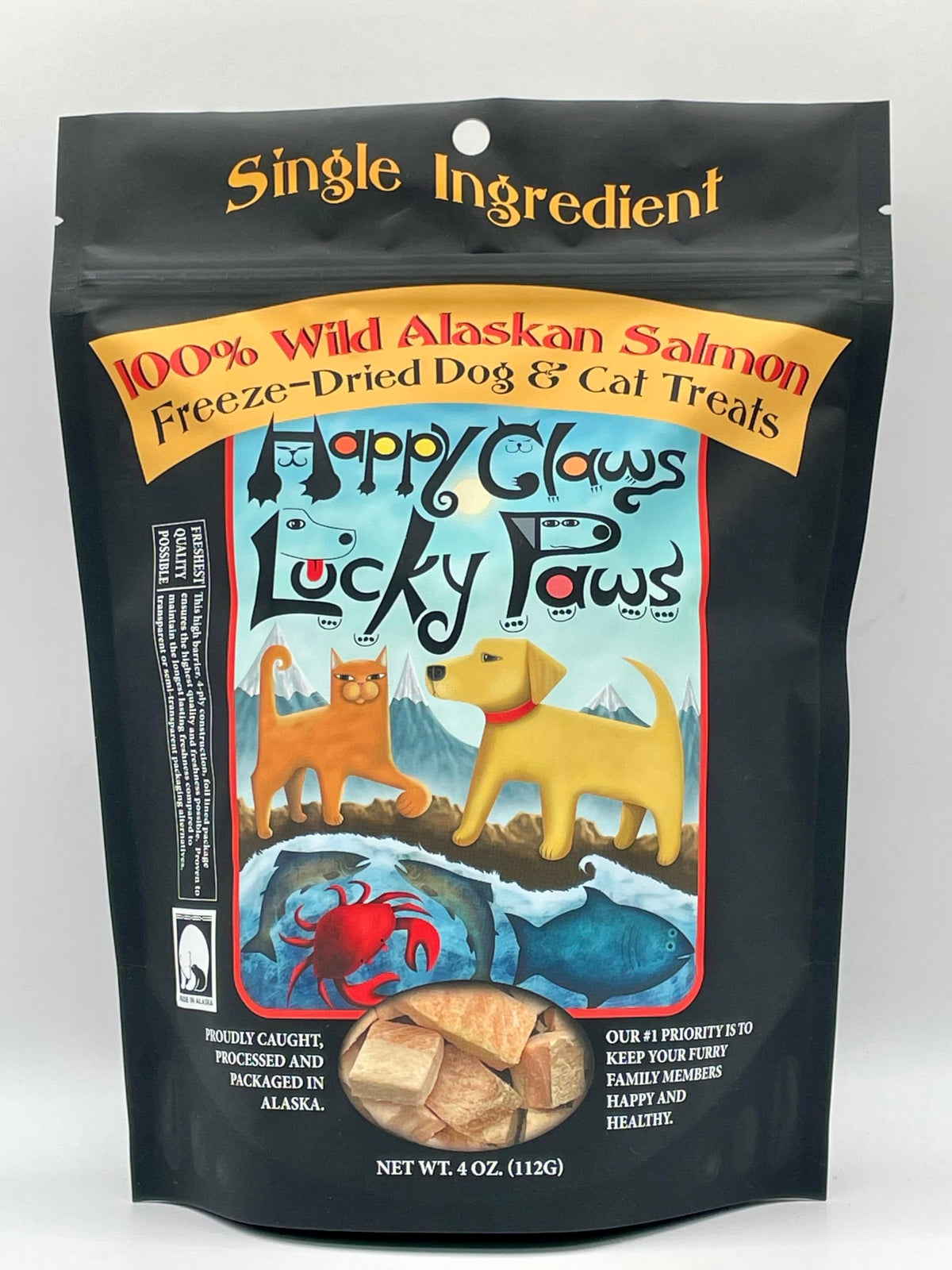 Happy Claws Lucky Paws packaging close-up showing high barrier packaging preserving freshness