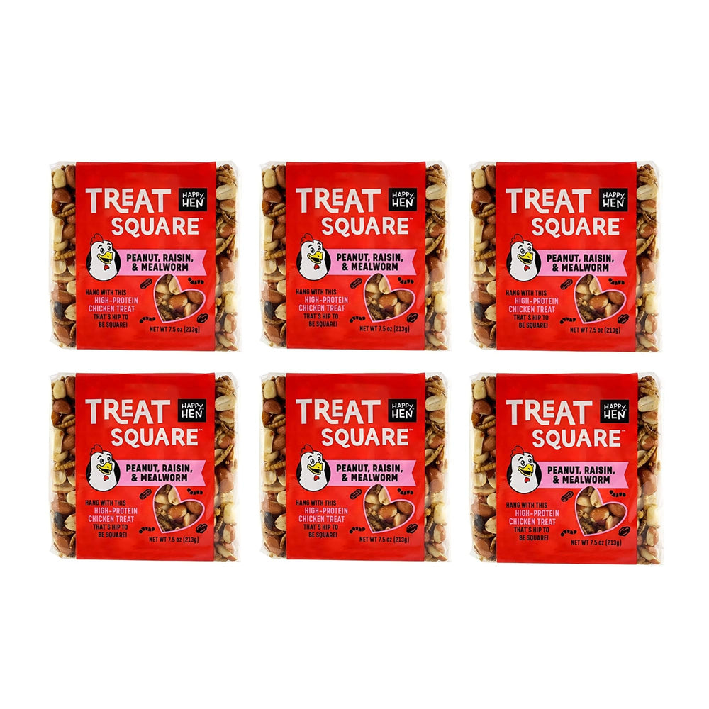 Happy Hen Square Mealworm and Peanut Treats pack shot; tasty enrichment for hens