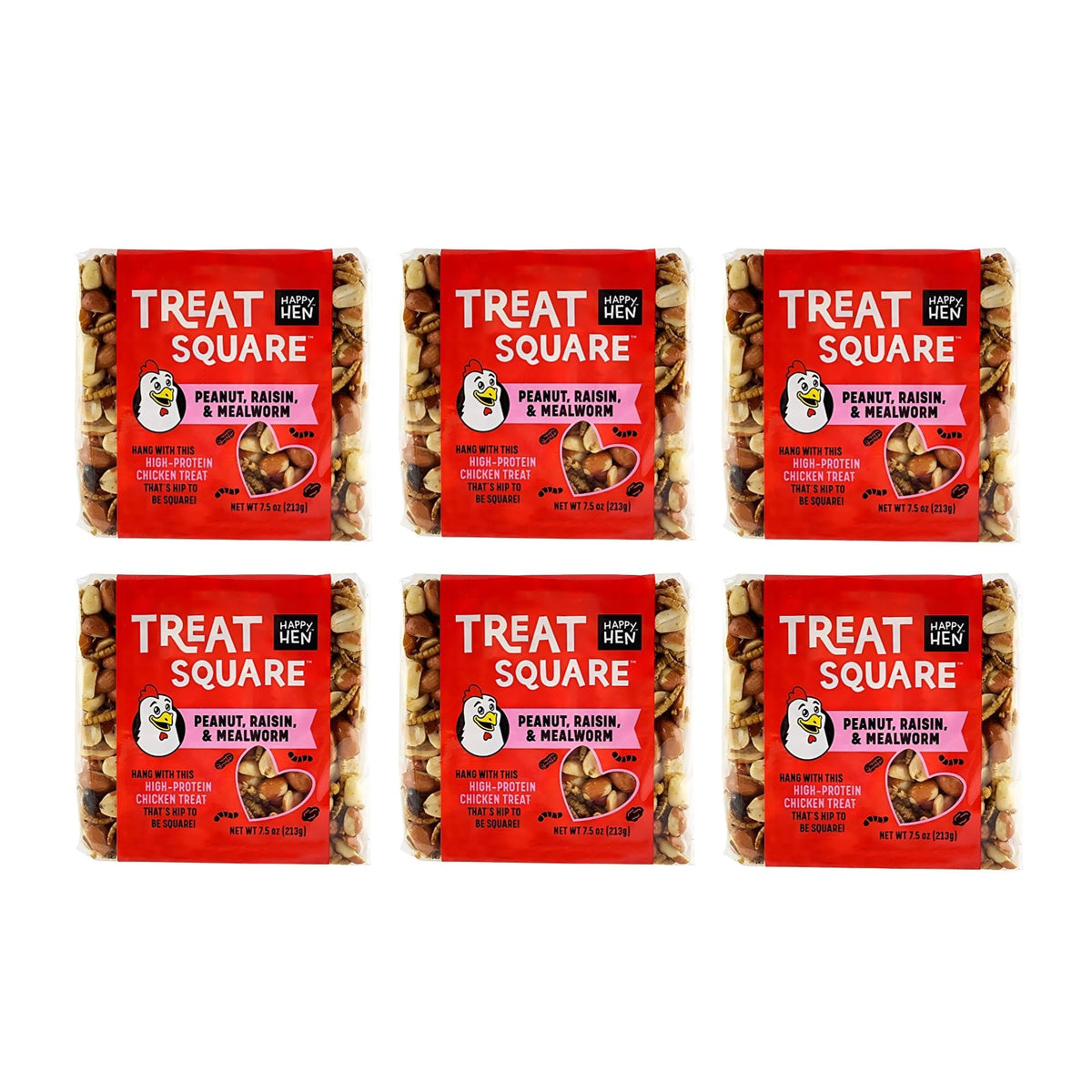 Happy Hen Square Mealworm and Peanut Treats pack shot; tasty enrichment for hens