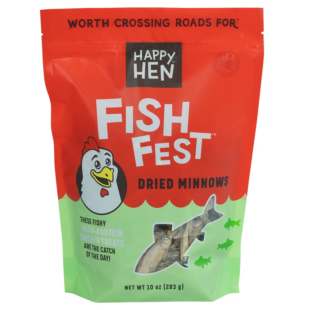 Happy Hen Treats Fish Fest dried minnow for training and calcium-rich nourishment.