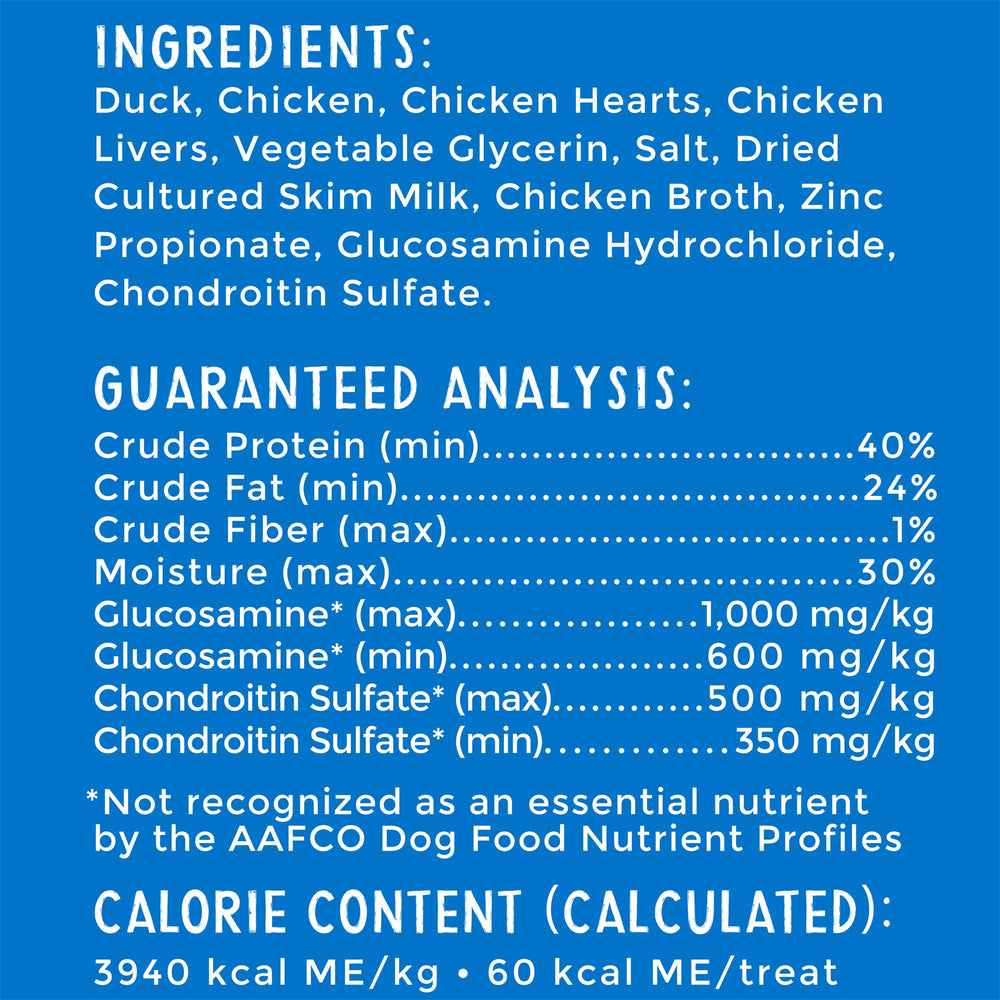 Happy Hips Duck Jerky 20 oz pouch packaging highlighting USA-made production