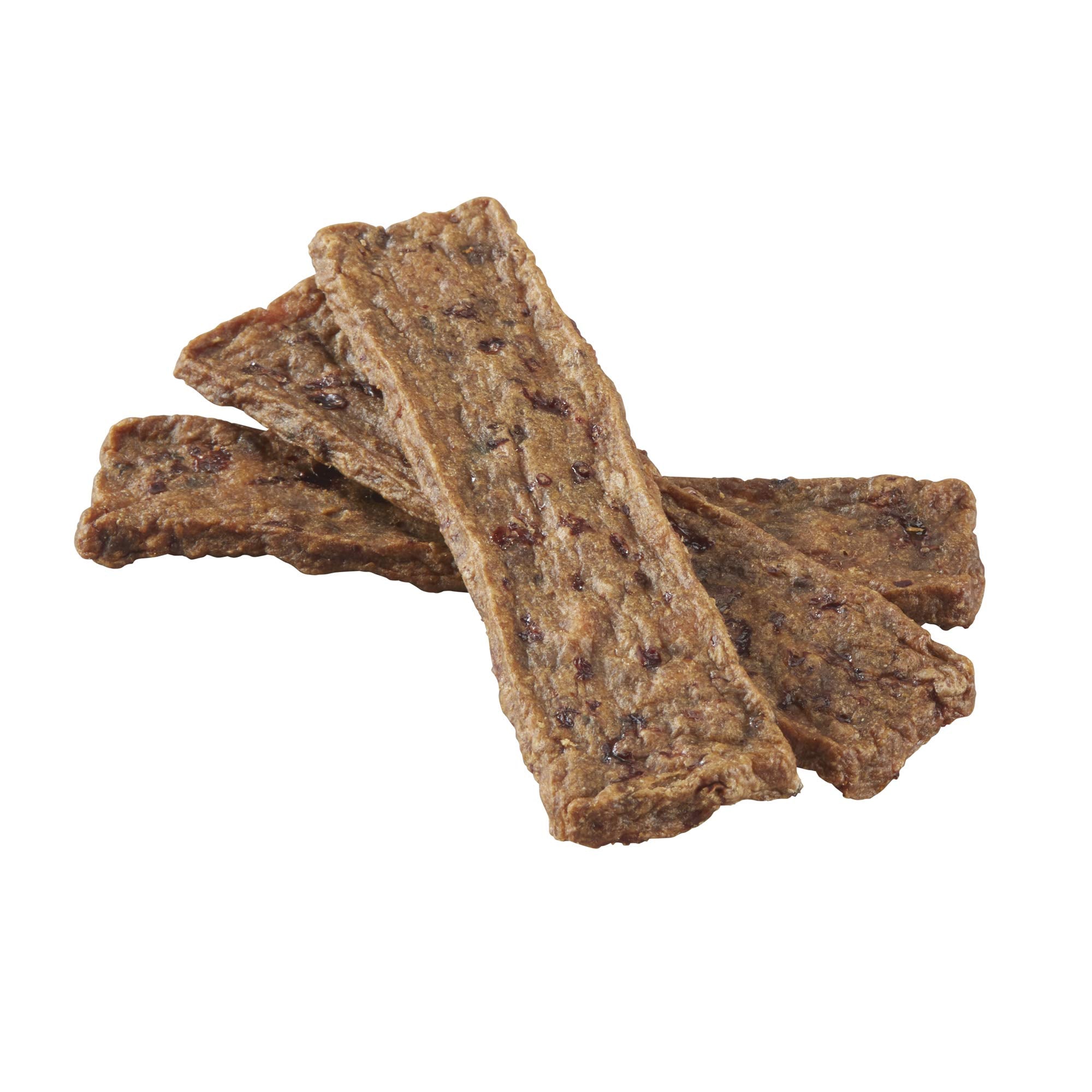Close-up of chewy texture with real duck pieces in Happy Hips Jerky