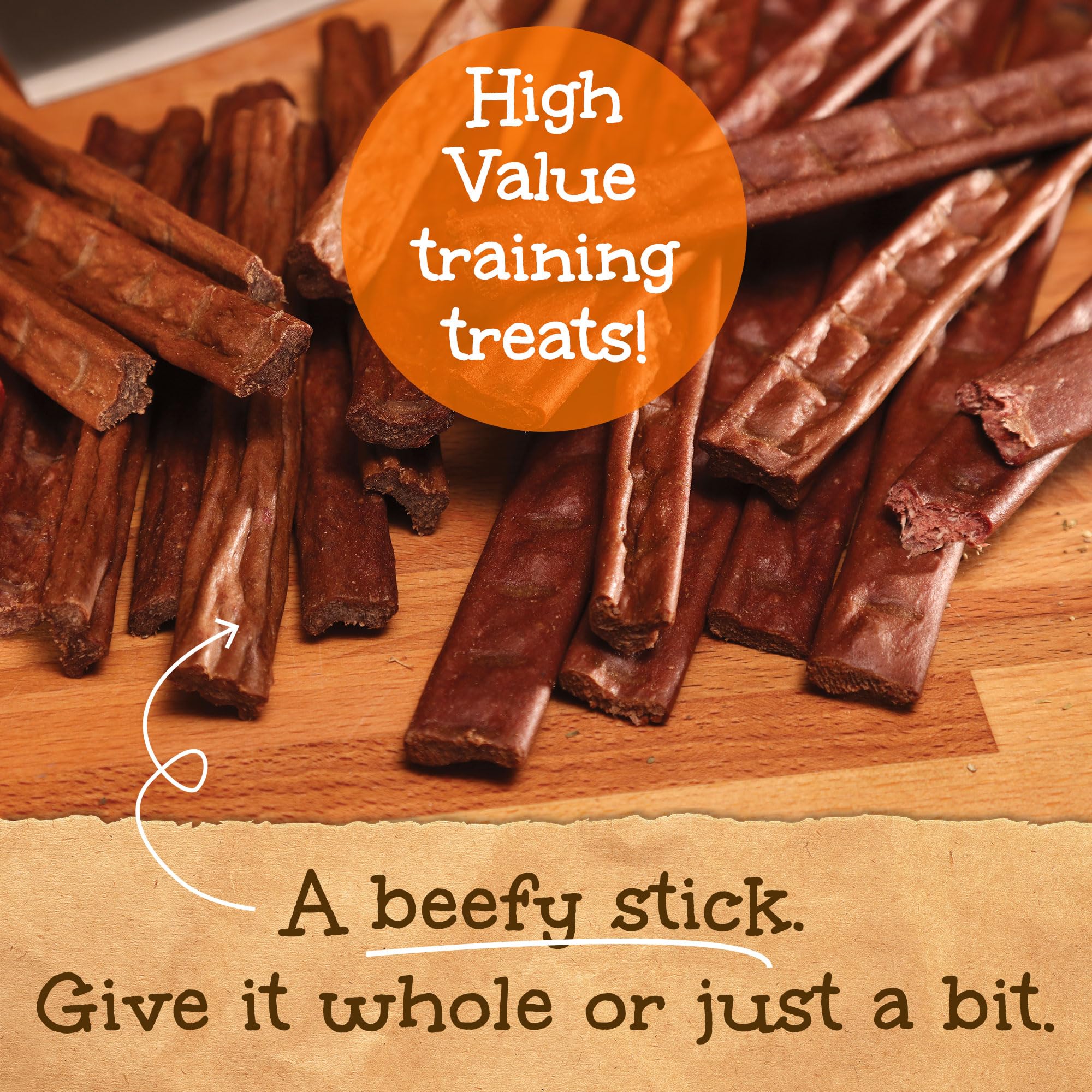 Close-up of Happy Howie's Beef Woof Stix showing tender texture