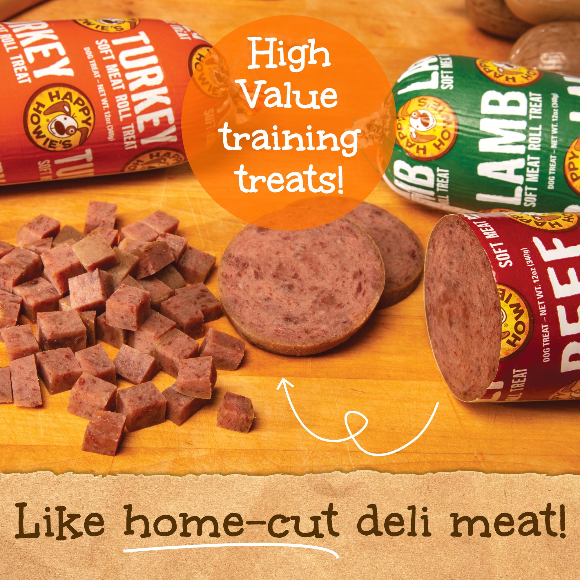 Happy Howie's Lamb Soft Meat Roll cut-ready pieces promote easy portioning.