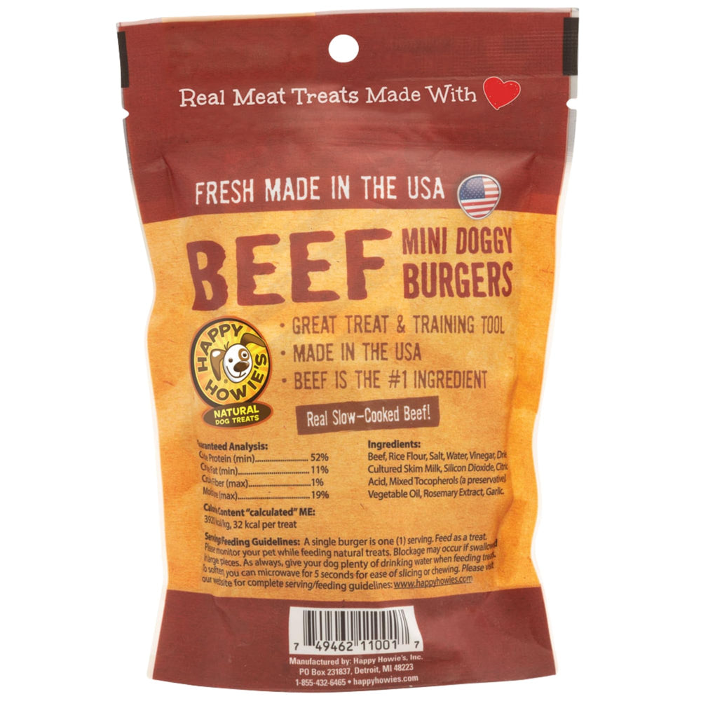 Slider-sized beef burger patties, slow-cooked and gluten-free for durable chewing.