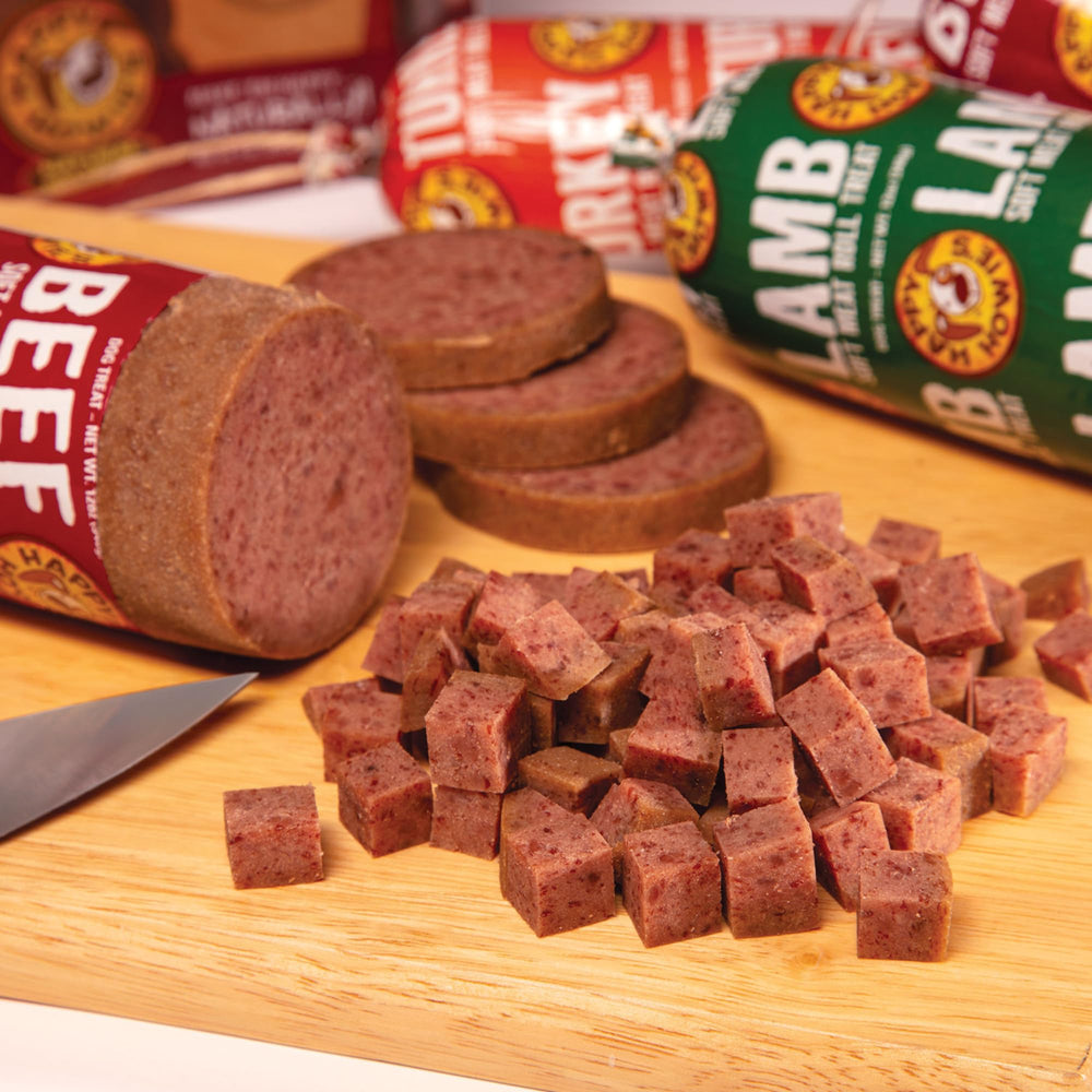 Happy Howie's Soft Meat Roll texture close-up shows tender slices.
