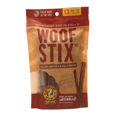 Happy Howie's Woof Stix in resealable pouch for fresh, convenient snacking.