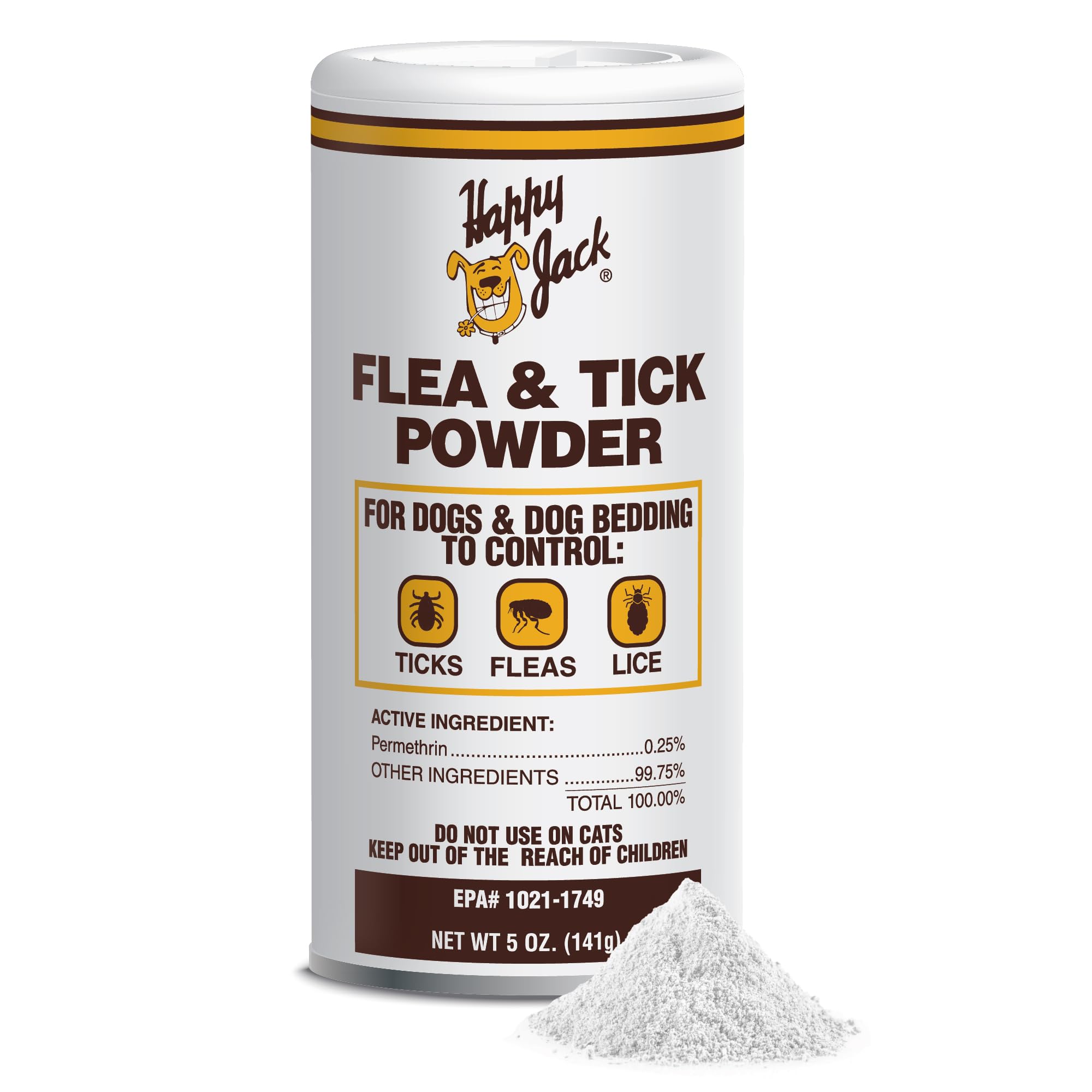 Happy Jack flea powder on a dog's coat for fast flea and tick control.