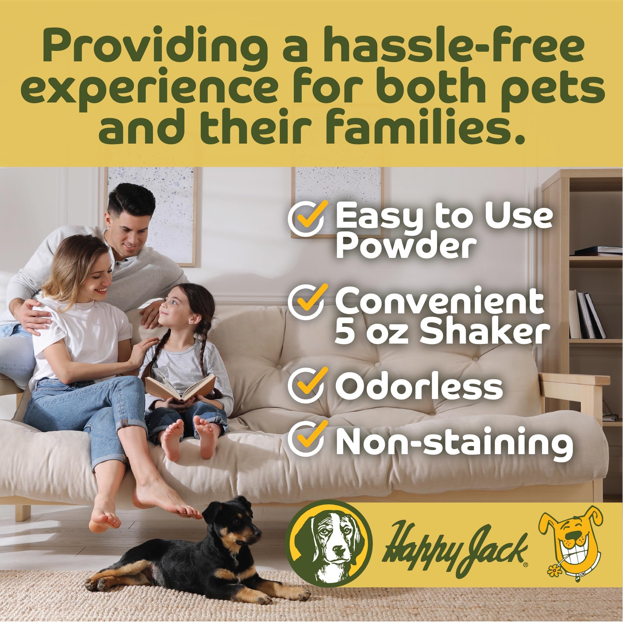 Dusting Happy Jack powder in a kennel to help prevent ticks.