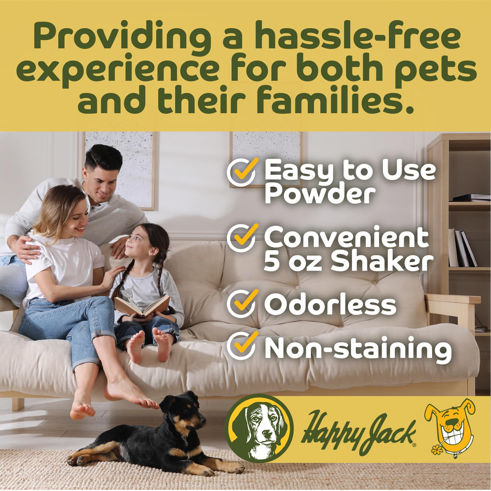 Dusting Happy Jack powder in a kennel to help prevent ticks.