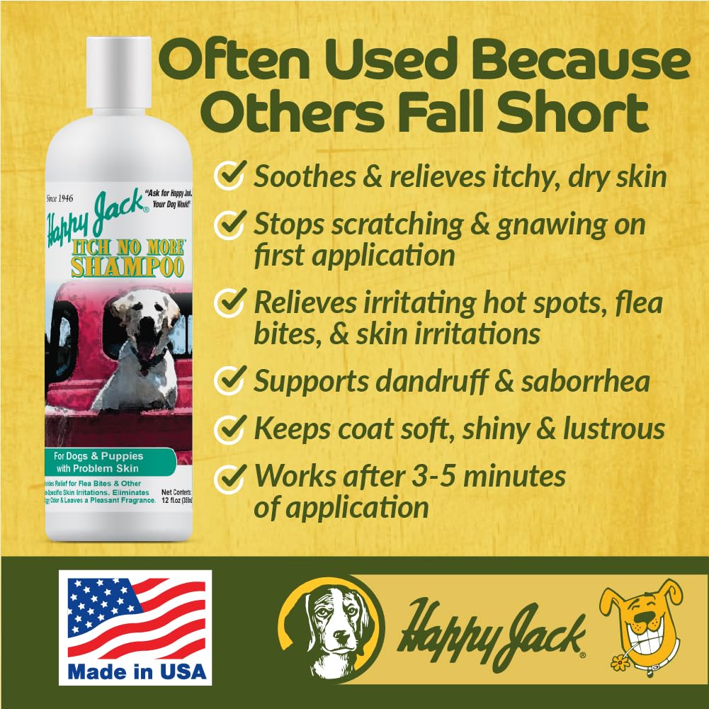 Spot treatment area with Happy Jack Itch No More on irritated skin