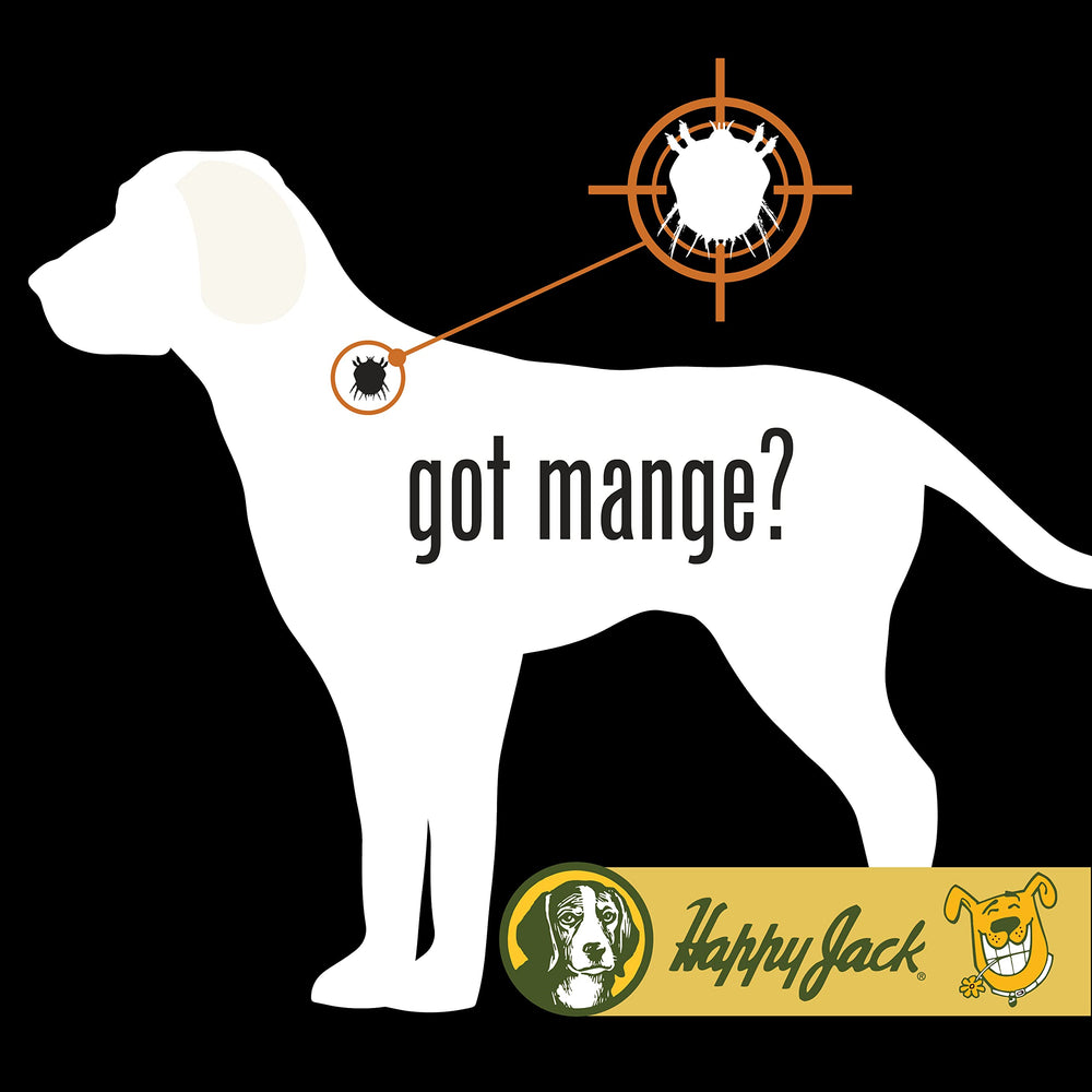 Happy Jack mange hot spots image conveys fast itch relief and calmer skin.