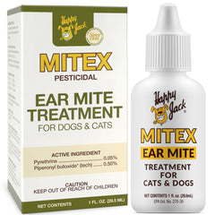Happy Jack Mitex dropper application for easy at-home ear mite treatment.