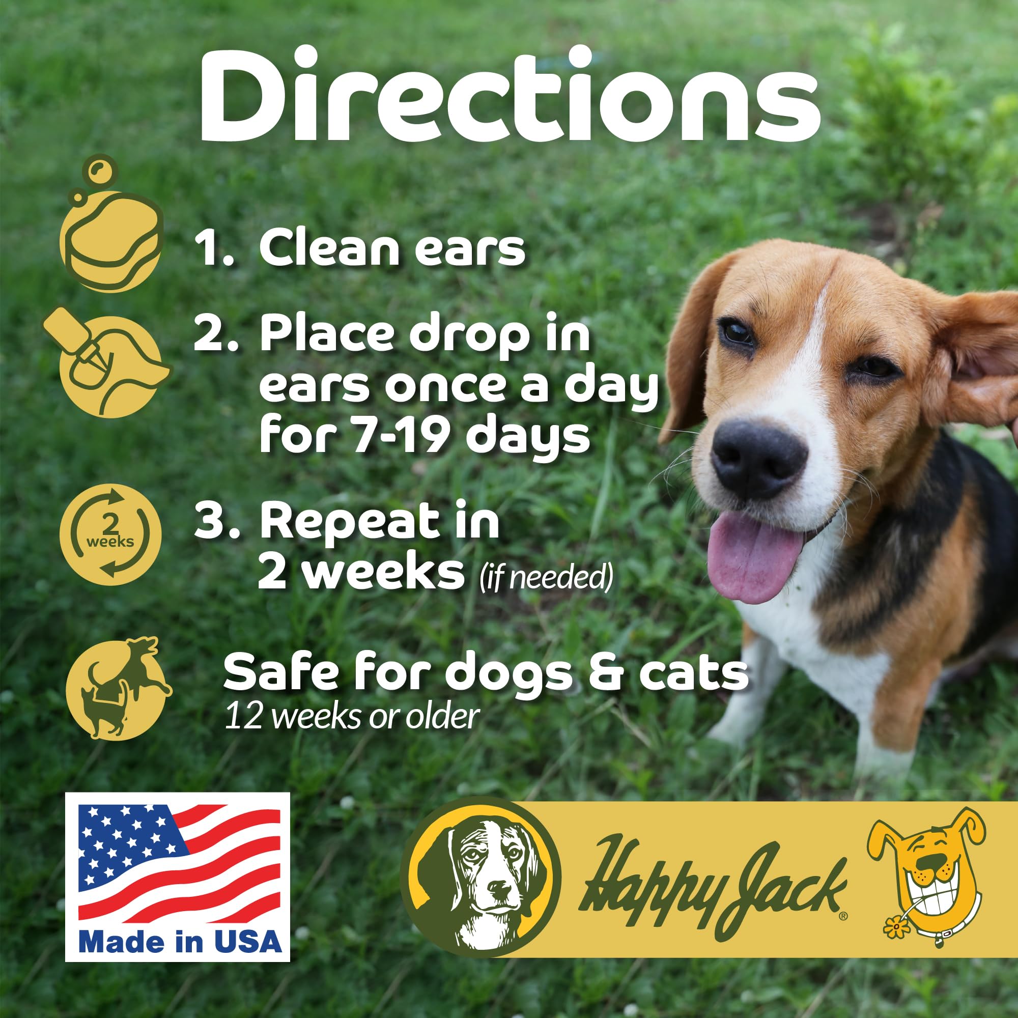 Happy Jack Mitex ear health illustration highlighting cleanliness.