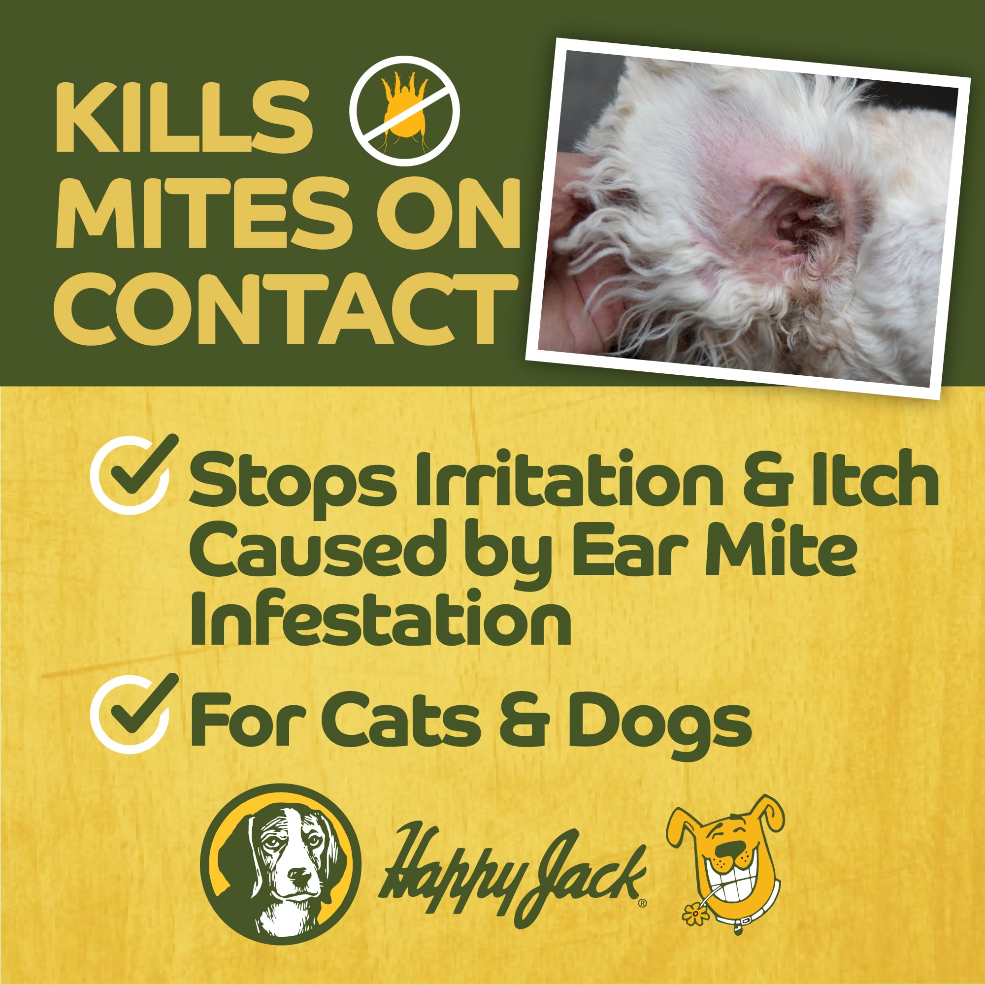 Happy Jack Mitex applied on dogs showing quick relief for itchy ears.