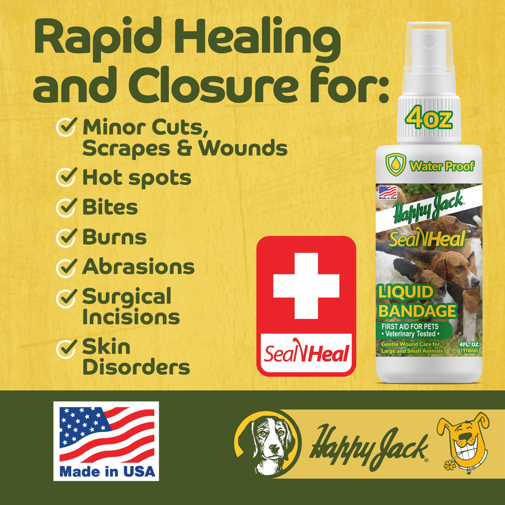 HAPPY JACK Seal 'N Heal cat body wound seal provides waterproof protection.