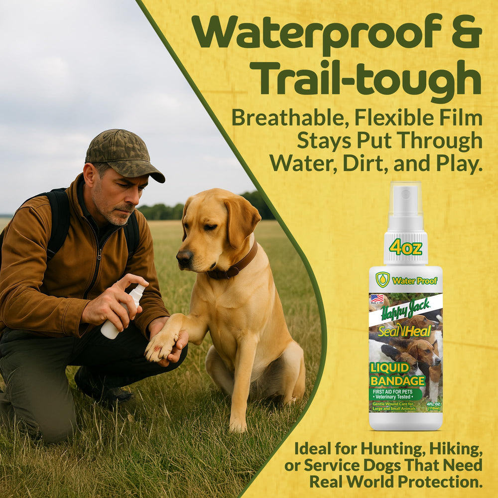 HAPPY JACK Seal 'N Heal spray-action demonstrates quick application for minor injuries.