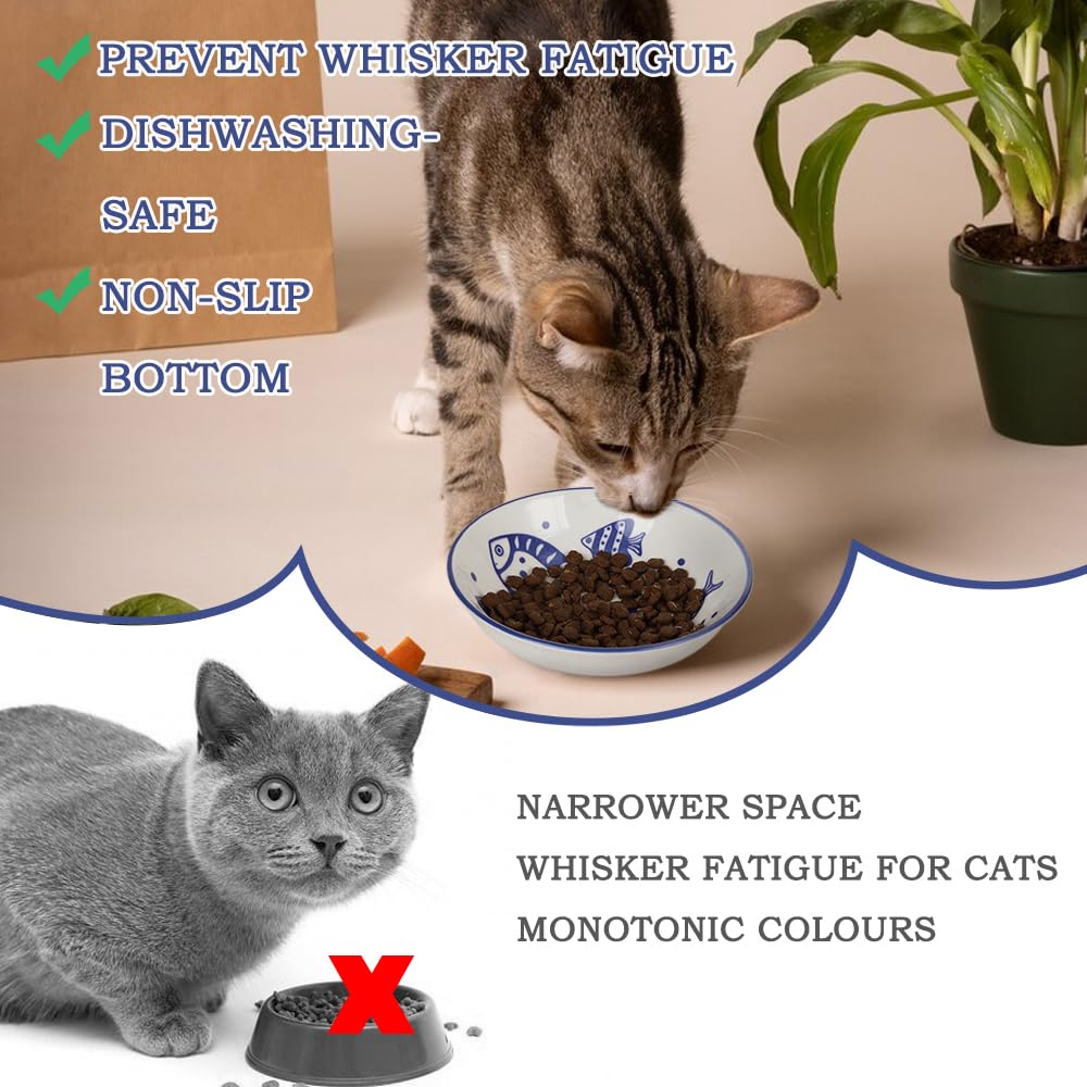 Happy Kit whisker-fatigue-friendly shallow design supports comfortable eating for cats.
