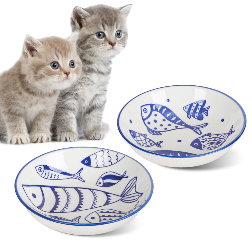Happy Kit wide shallow cat bowls show 8.5oz capacity for easy meals.
