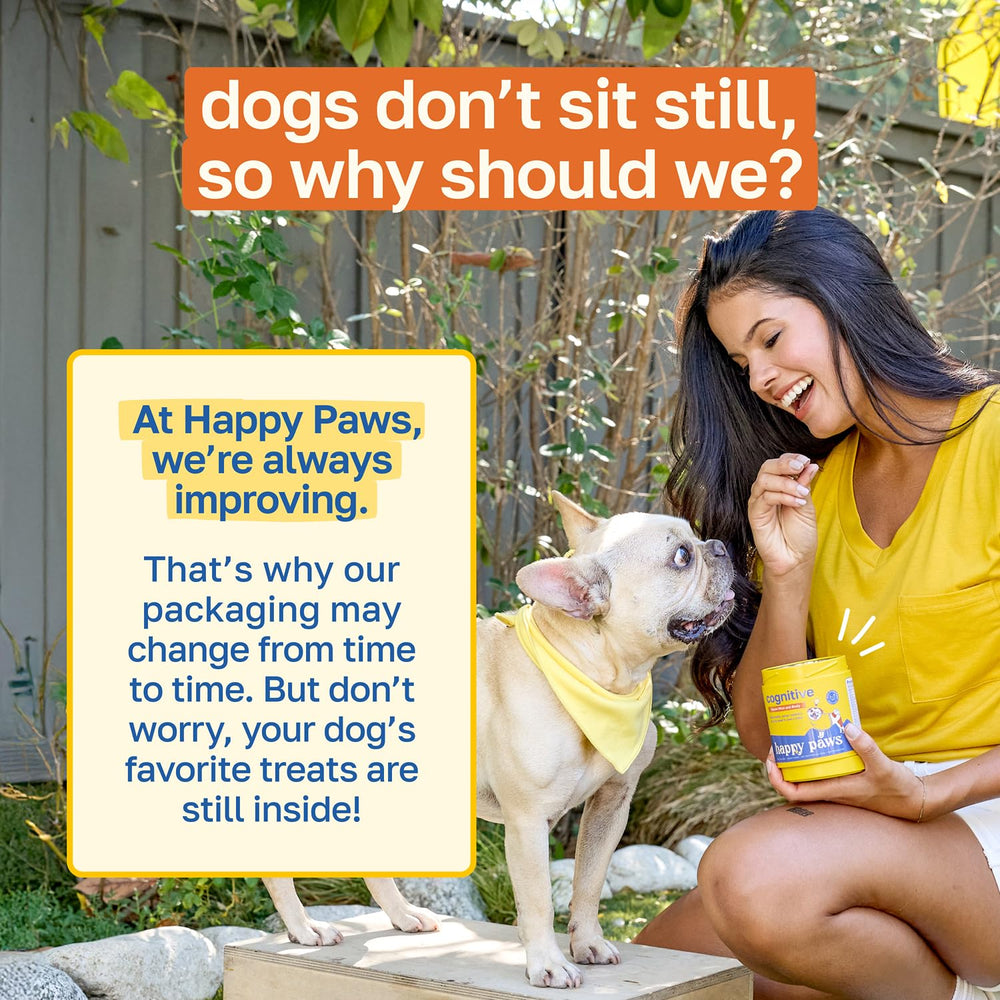 Happy Paws soft chews ready on the floor for offering.