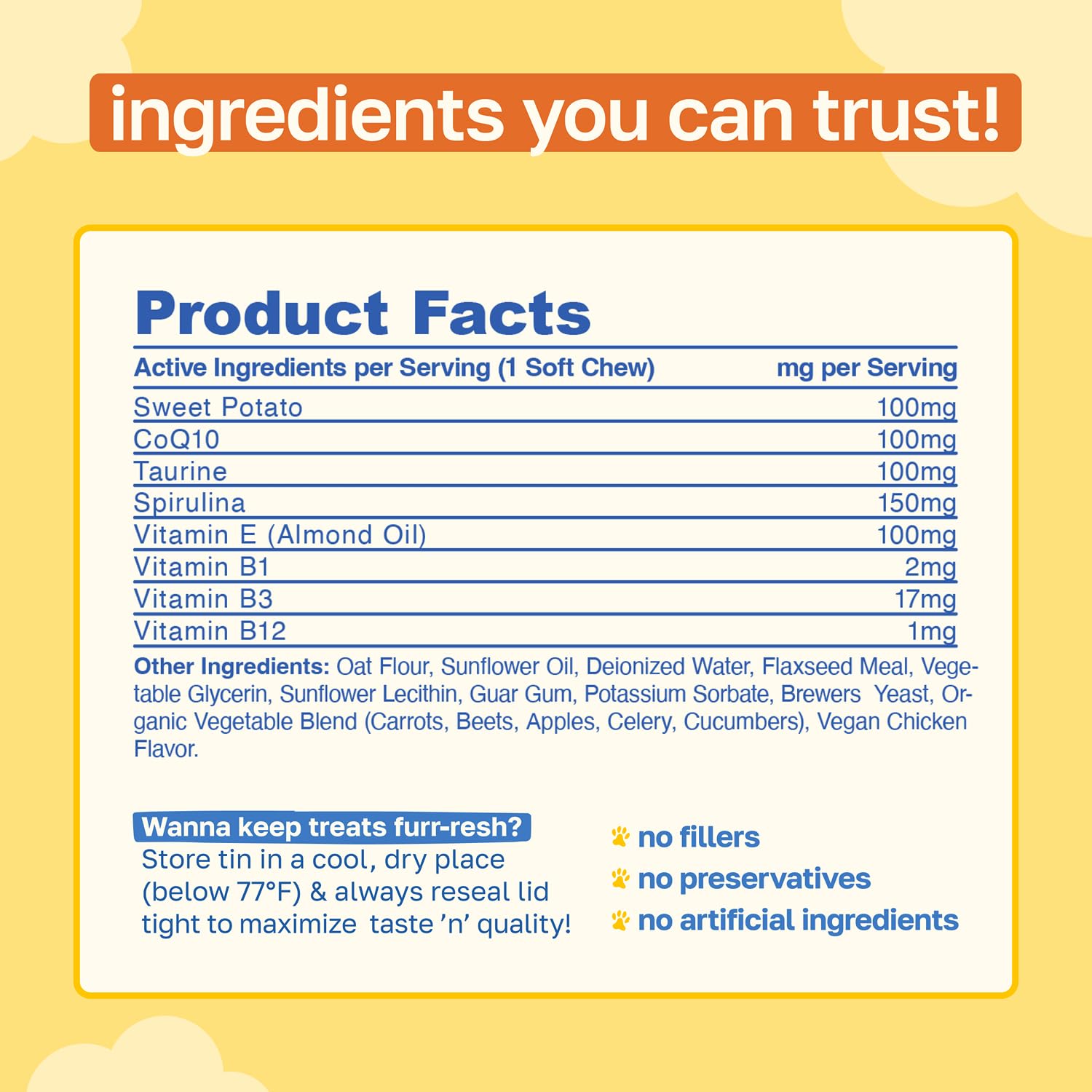 Happy Paws vegan non-GMO formula emphasizes wholesome ingredients.