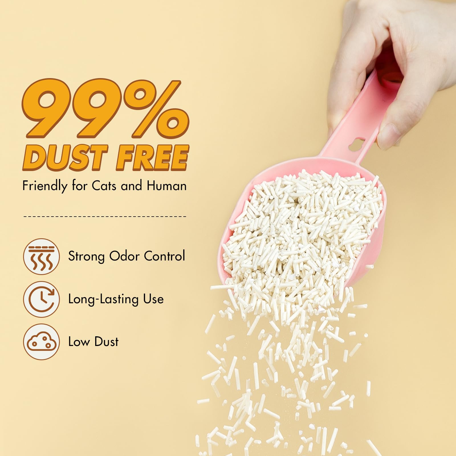 Happy & Polly tofu cat litter coconut charcoal enhances odor absorption.