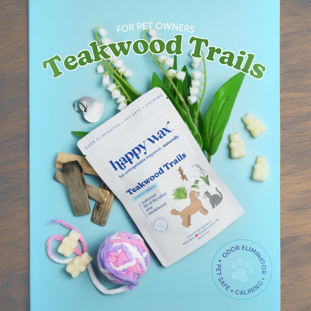 Happy Wax Pet Odor Elimination melts refresh rooms after outdoor adventures.